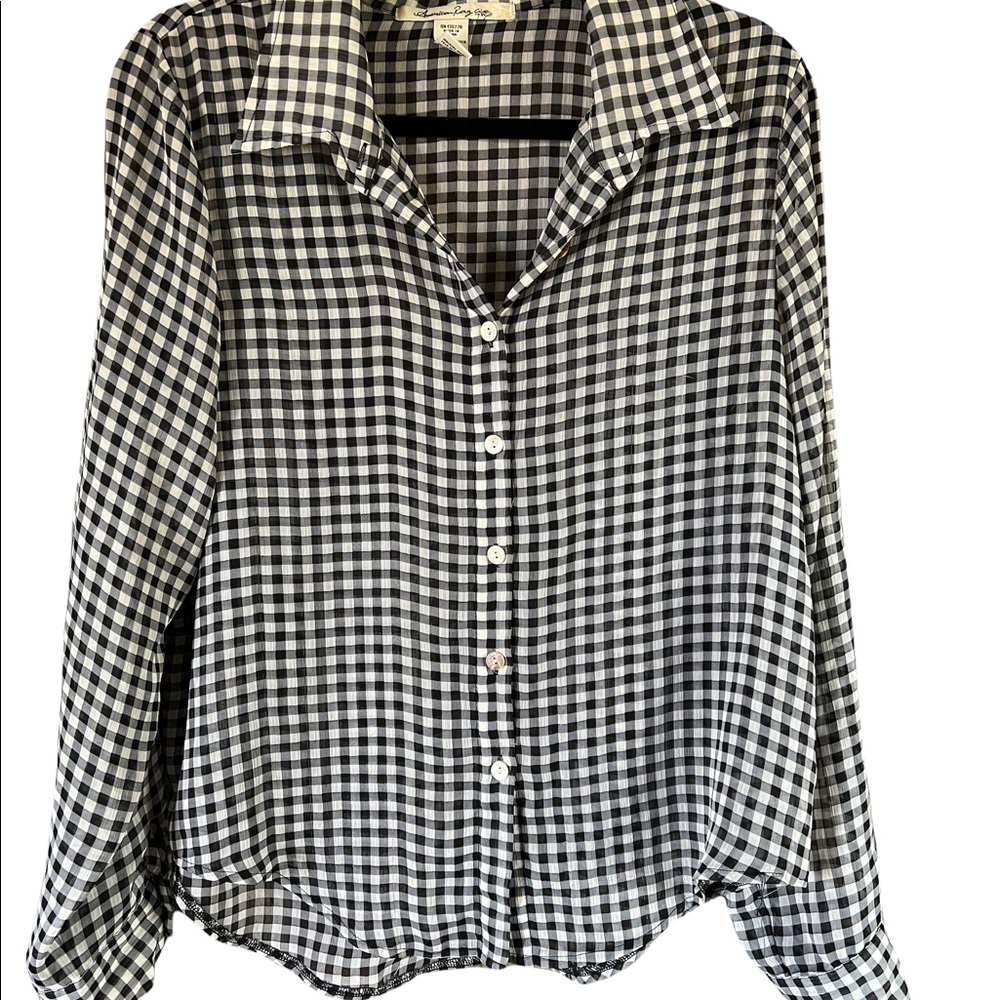 Sheer Black and white checkered button up blouse